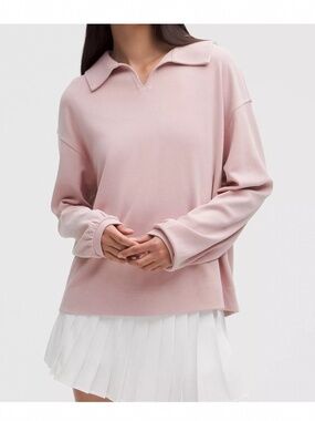 Lululemon Softstreme Pique Oversized Long Sleeve Polo in Mink Berry size large